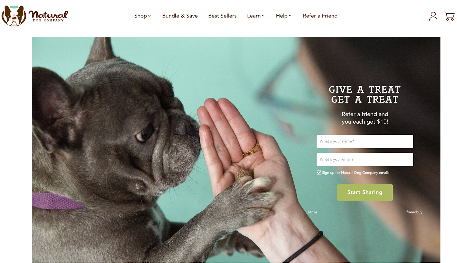 natural dog company referral landing page
