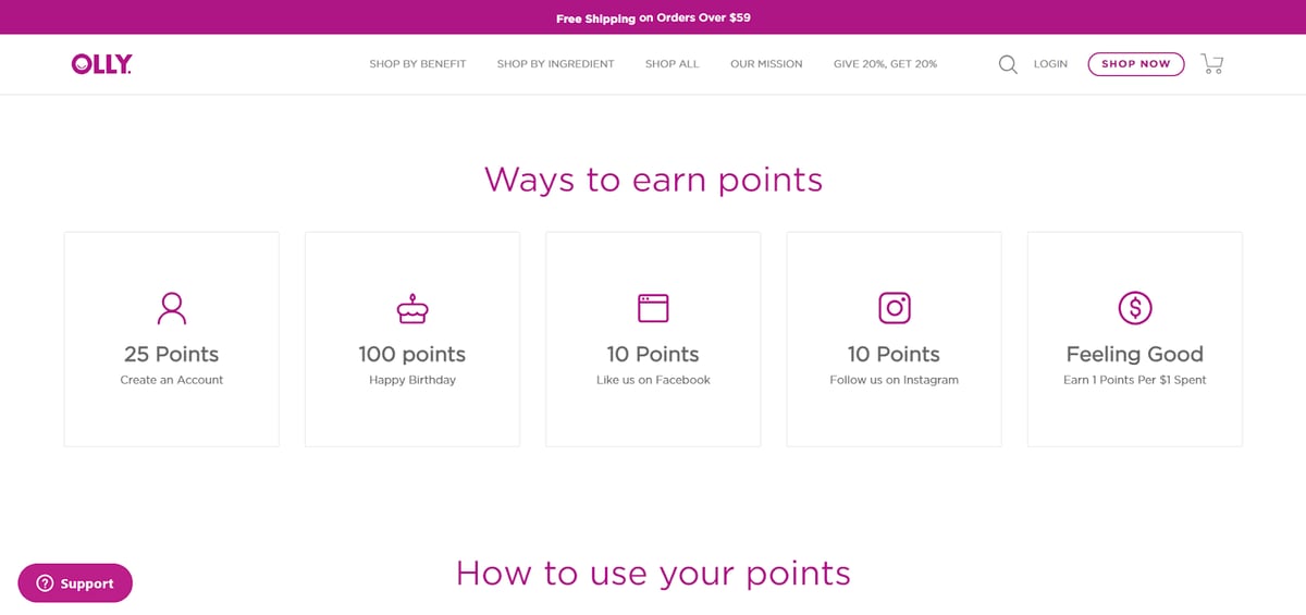 olly loyalty program landing page - how it works