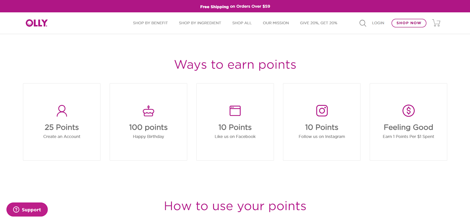 olly loyalty program landing page - how it works