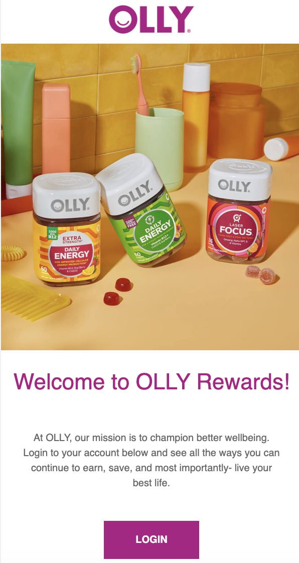 olly loyalty program welcome email