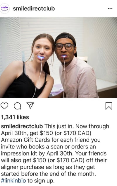 smiledirectclub referral contest social media