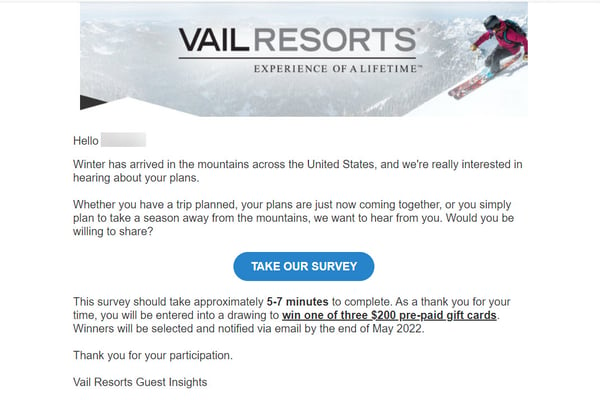 vail resorts take our survey